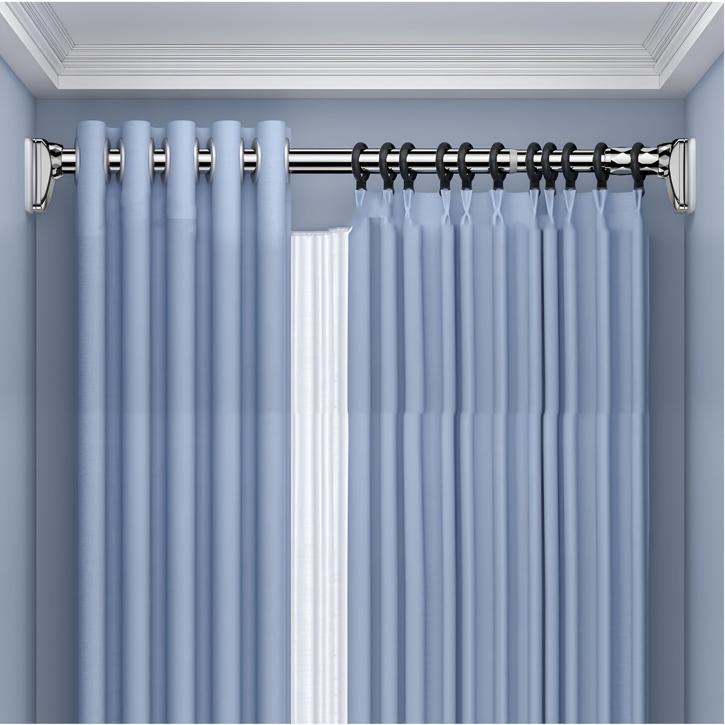 Adjustable Stainless Steel Shower Curtain Rod Tension Drapery Rod For Window Closet Kitchen