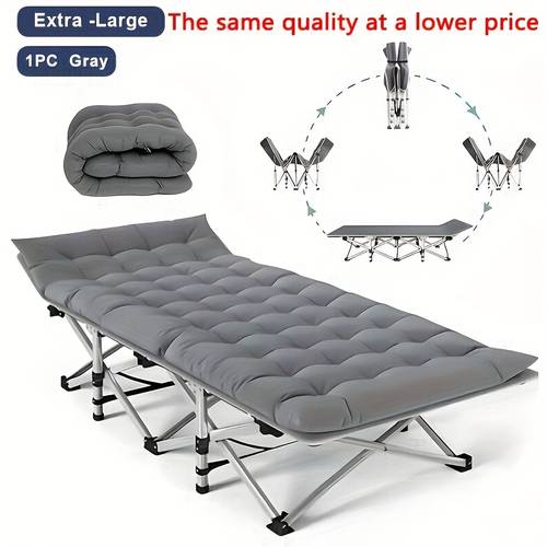 75 portable folding bed with thick pearl mattress storage pocket tote bag durable double layer oxford cloth 500 lbs capacity travel camping family use beach accessory foldable design oxford cloth
