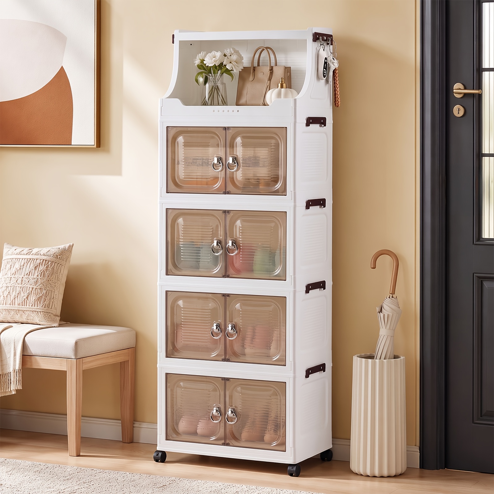 TEMU Boîtes de rangement à 4/5 niveaux de grande , armoire de rangement pliable en plastique installation pour économiser , boucle de verrouillage