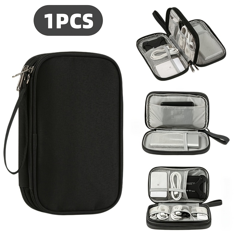 TEMU Double-layer Travel , Portable Data Cable And Power Bank Storage Bag, External Hard Drive, Earphones, Charging Cable, Mobile Phone Organizer,
