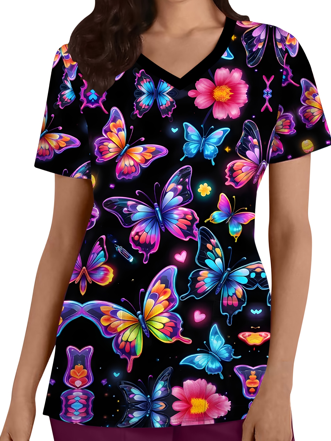 camiseta uniforme enfermeras estampado mariposas Temu Chile