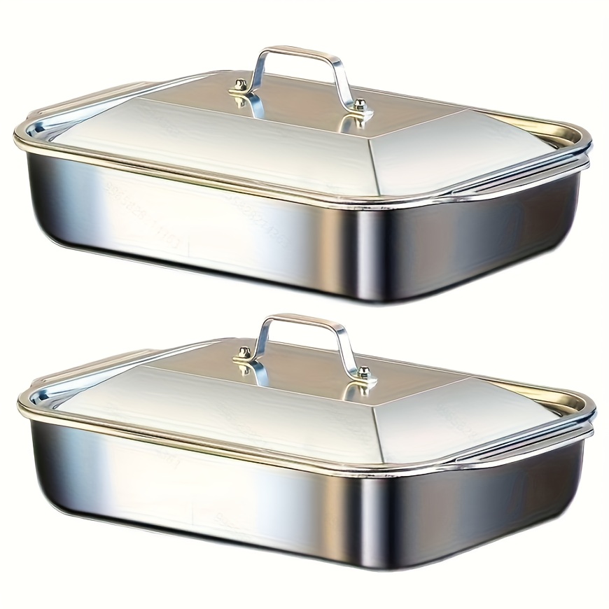 Stainless Steel Baking Pan Set With A Lidded Metal Tray, Made Of High-quality Stainless Steel Material, Conducts To 230°c, Easy To Clean. Pan Is Suitable For Baking Cakes, Brownies, Meats, Etc