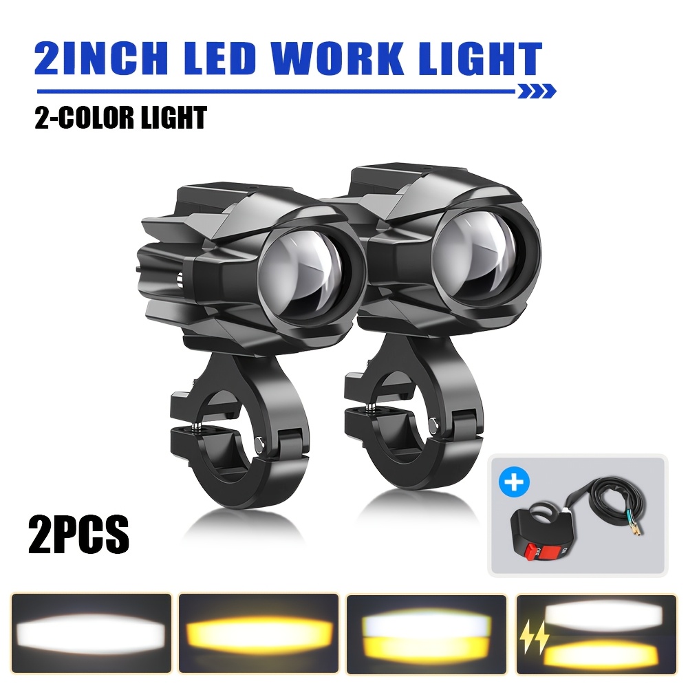 TEMU 2pcs 12v Led Motorcycle Fog Spot Lights Headlight Driving Lamp Strobe Switch Off-road Use For R1200gs F800gs, Without Battery
