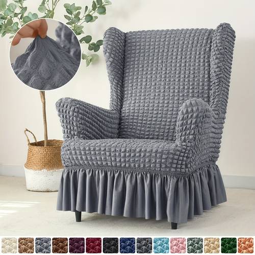 boho chic elastic armchair slipcover with grip dots and ruffle skirt machine washable stretch wingback chair cover polyester and spandex fabric fits standard armchairs 1 piece