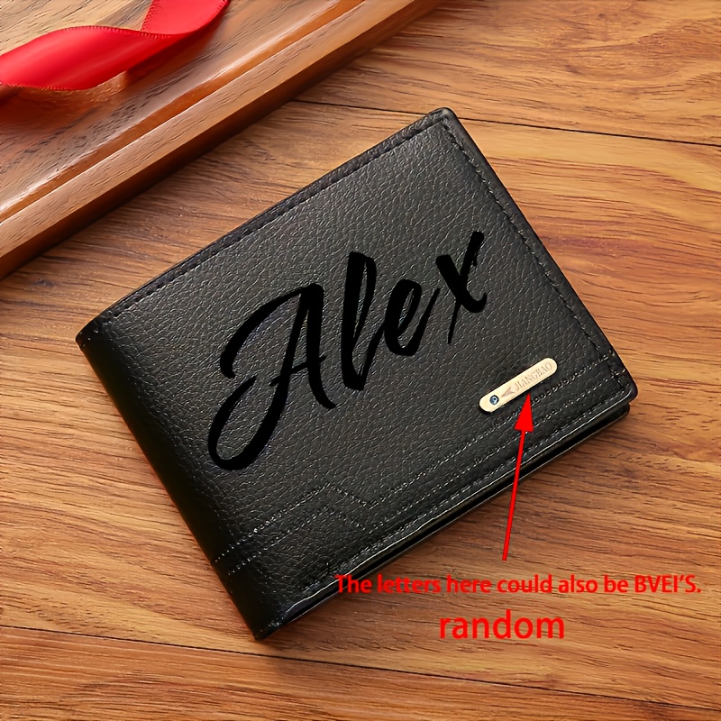 TEMU Personalized Custom Letter Solid Color Men's Wallet, Black Stylish Foldable Card Holder, Casual Men' Purse, Suitable As A Birthday Gift For