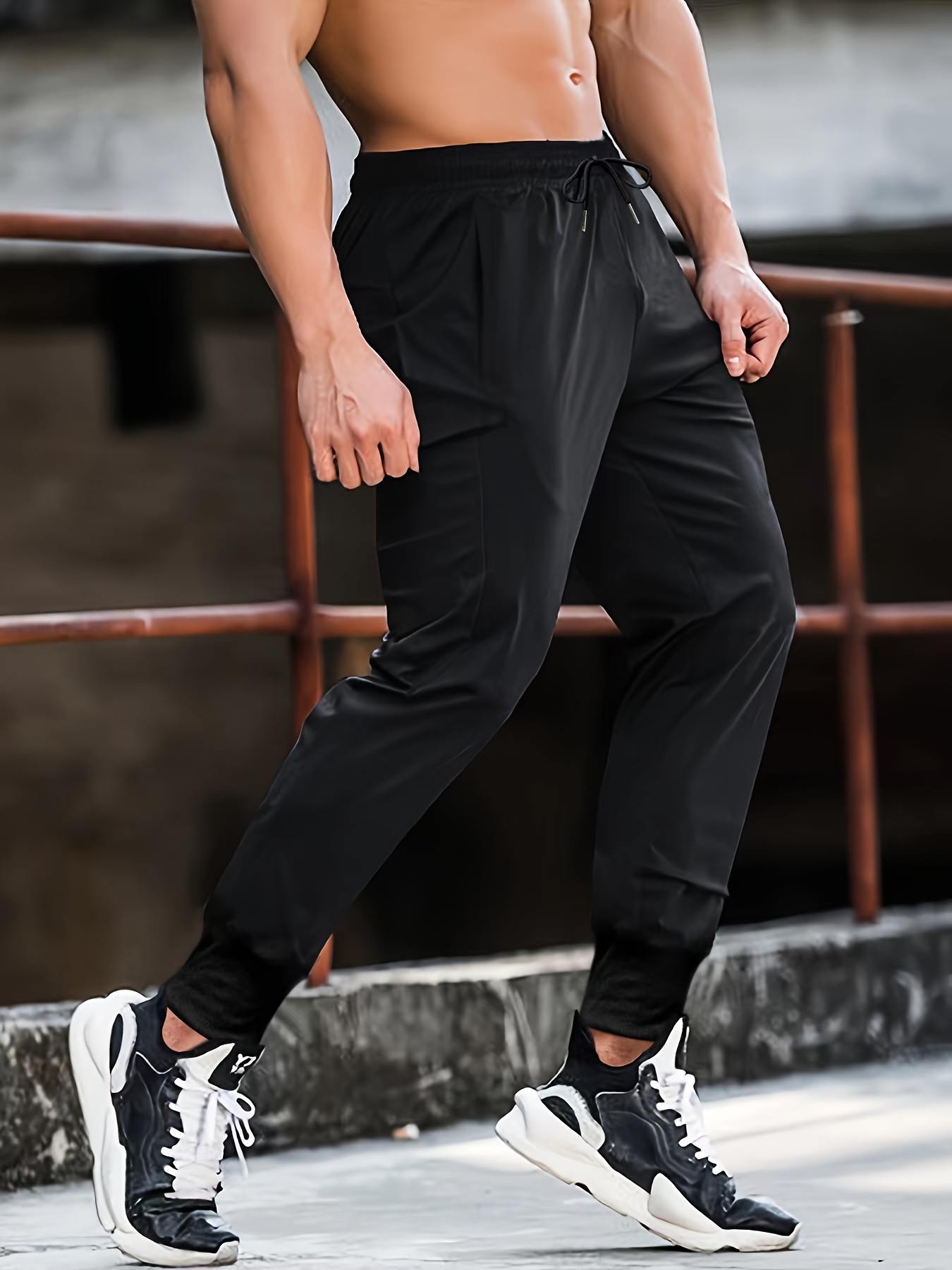 Pantalón Deportivo De Chándal Para Hombre, Elástico Y Cómodo, Con Cintura Ajustable, Para Otoño E Invierno - Color Sólido, Casual Y Cálido