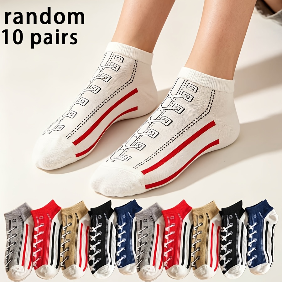TEMU Chaussettes pour femmes aléatoires, lot de 10 paires, chaussettes courtes tendance et amusantes, style printemps-été, fines, décontractées et