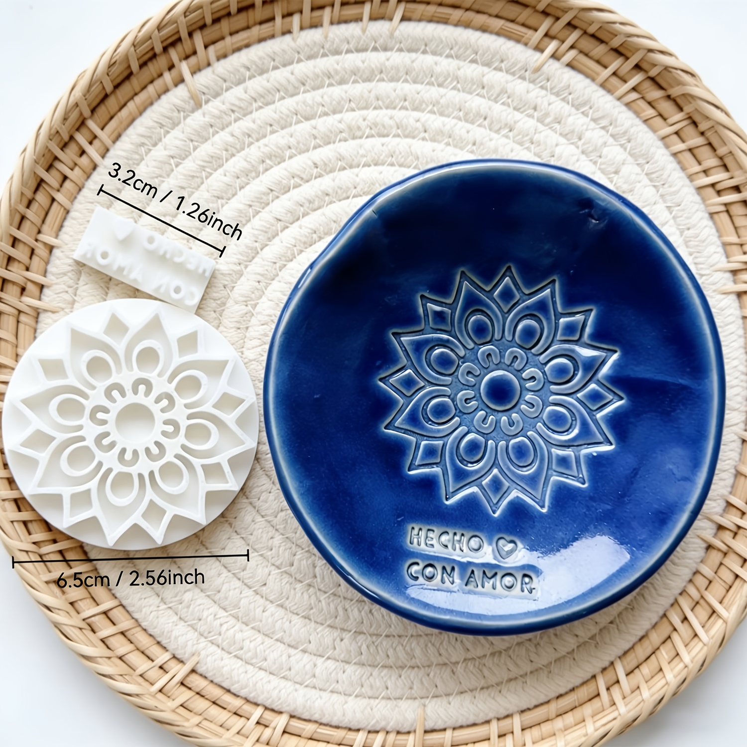E-shop 2 Stk. große 6,5 cm klassische Mandala-Blumen-Ton-Stempel Herzmuster-Stempel, mit minimalistischem Design für Prägeformen, geeignet für Projekte