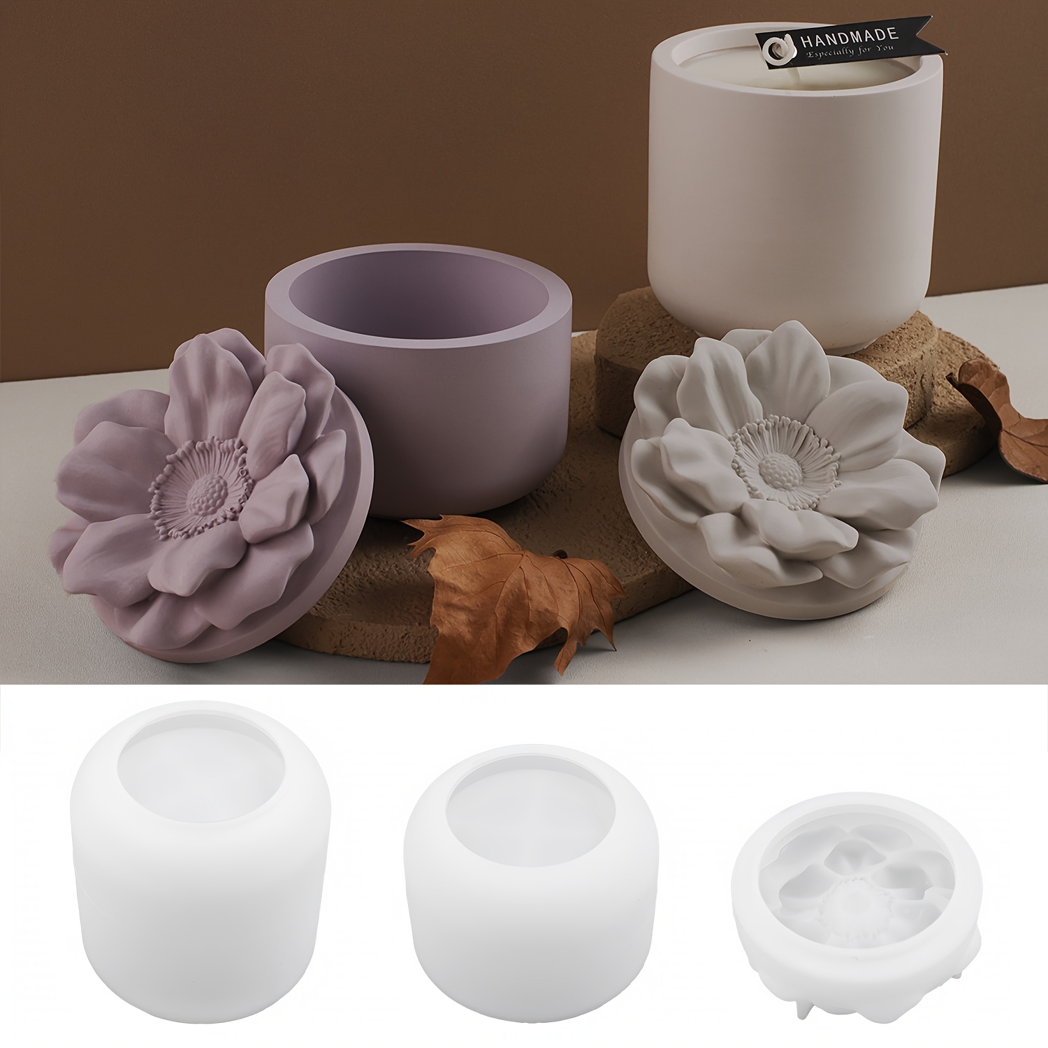 E-shop Blumenglas mit Deckel Gießformen aus Harz DIY Handgemachte Zement- und Gipsblumenbecher Kerzenhalter Ton-Gips-Silikonformen Aufbewahrungsglas