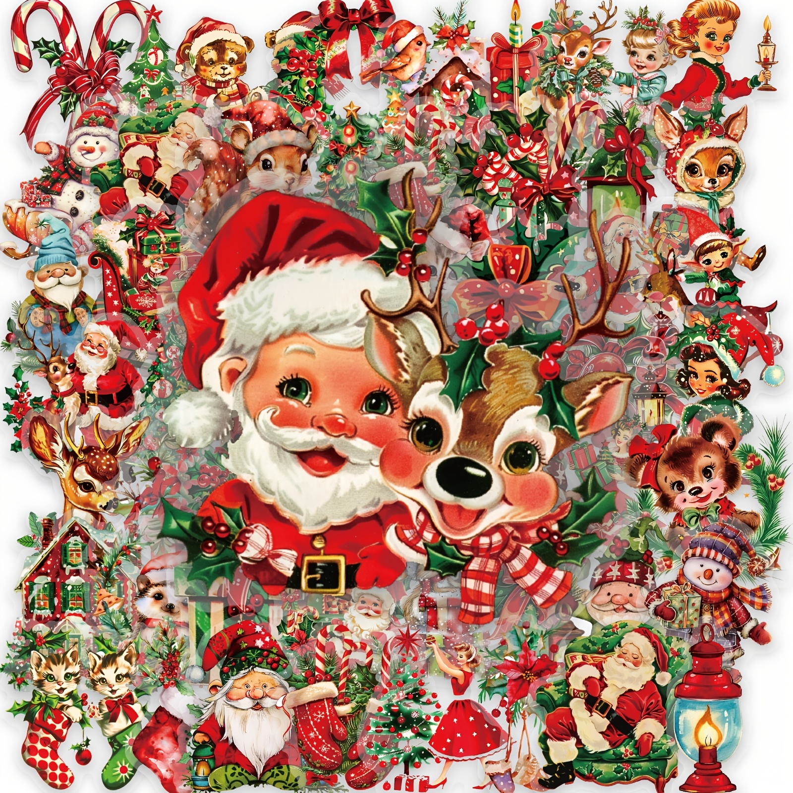 TEMU Lot de 50 autocollants transparents en PET sur le thème de Noël avec écureuil, art d'autocollant esthétique de Noël avec écureuil, applicables