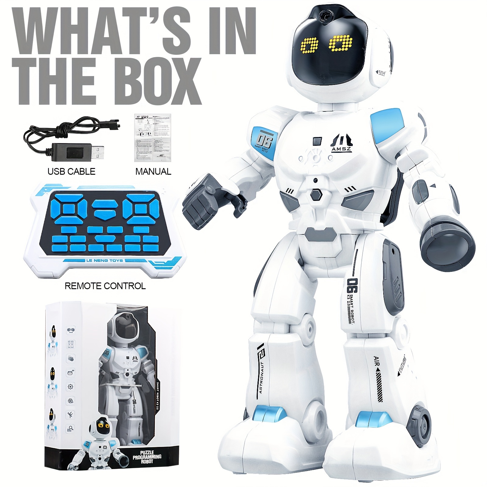 Large RC Robot with Smart Emo Toys for Kids 5-7, Gesture Sensing Programmable Interactive Remote Control Robots for 8-12 with LED Eye Express for Boys 4-9 Years Old Boys Birthday Gifts