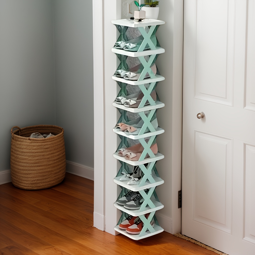 

1pc Space-saving 9-tier Plastic Folding Shoe Rack, Stackable Floor Mounted Organizer For Entryway, Hallway, Bedroom, Living Room, Home, Dorm - No Required