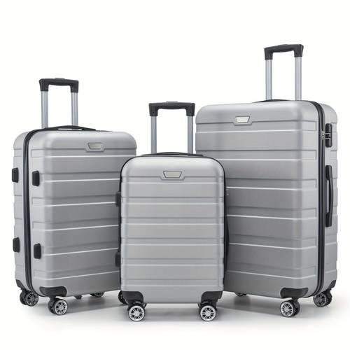3 Pcs Unisex Casual Minimalist Solid Color Hard Shell Suitcase Set, Versatile Travel Trolley Case With Spinner Wheels Design, Suitcases For Business Trip