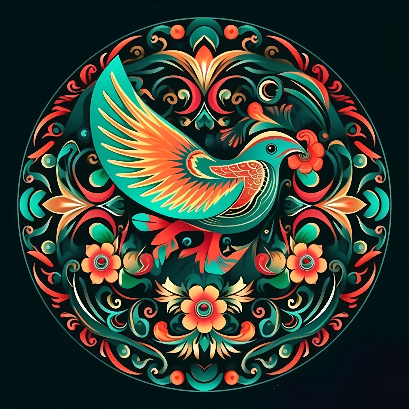 Cross Stitch Kit, Colorful Bird Round Pattern, Frameless