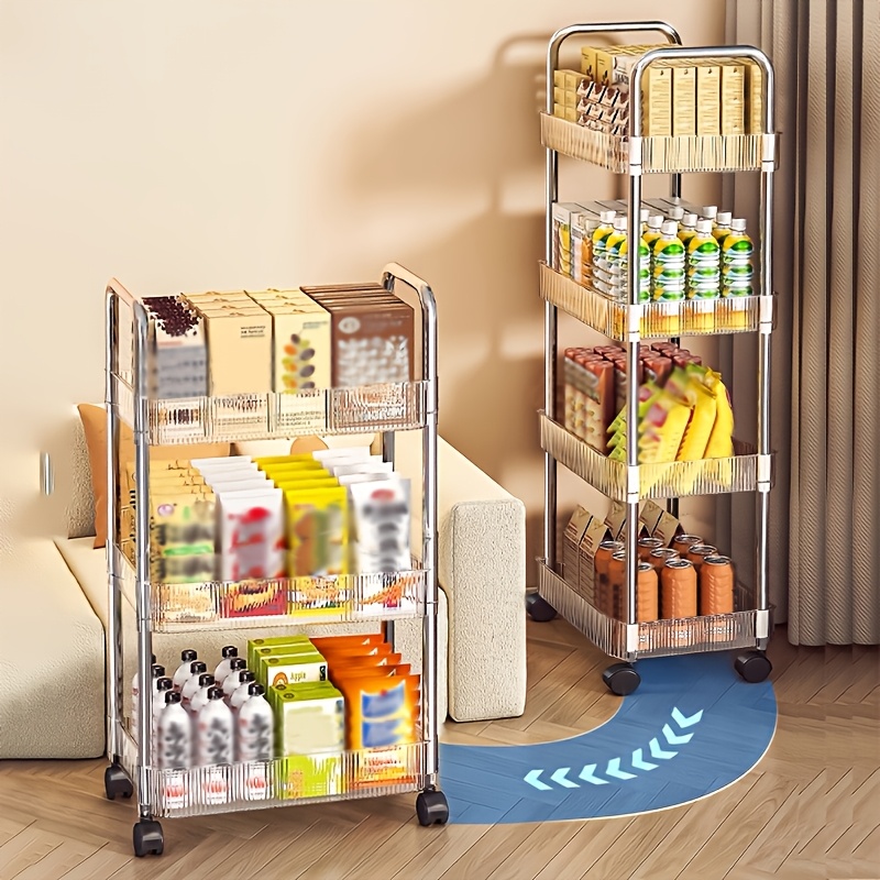 2 3 4 tier clear acrylic rolling storage cart on wheels   mobile utility shelf unit for kitchen bathroom living room small   tool   dust proof   transparent utility racks Product details 4