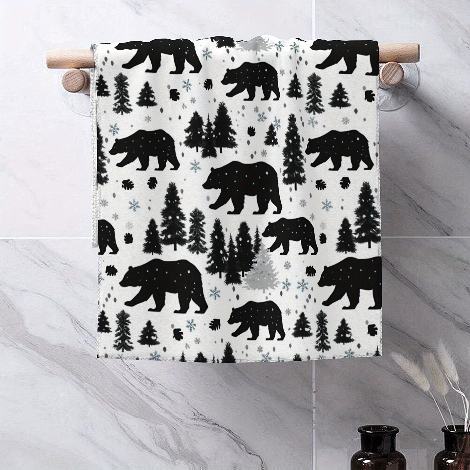 

2pcs Fog Forest Bear Dish Cloths - 18x26 Inches, Design, Kitchen & Bathroom Decor, Ideal For Guests, Gym, Yoga