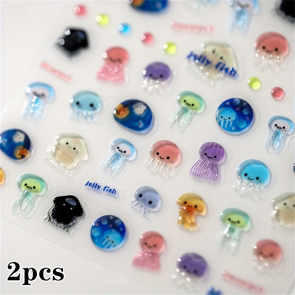 

1pc 5d Kawaii Jellyfish Design Nail Art Stickers, Blue Jelly Vinyl Nail Art Decal Transfer For Manicure Decoration Ocean Style