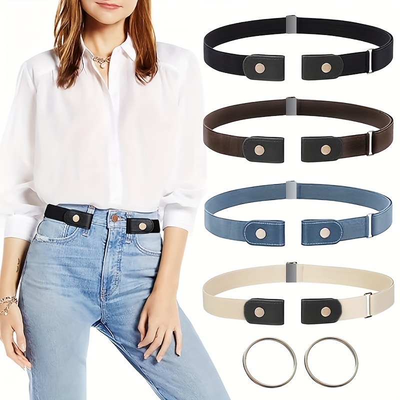 

No-buckle Waist Belt With For Jeans, Pants, And Dresses - In Black, Dark Brown, Blue, Light Brown