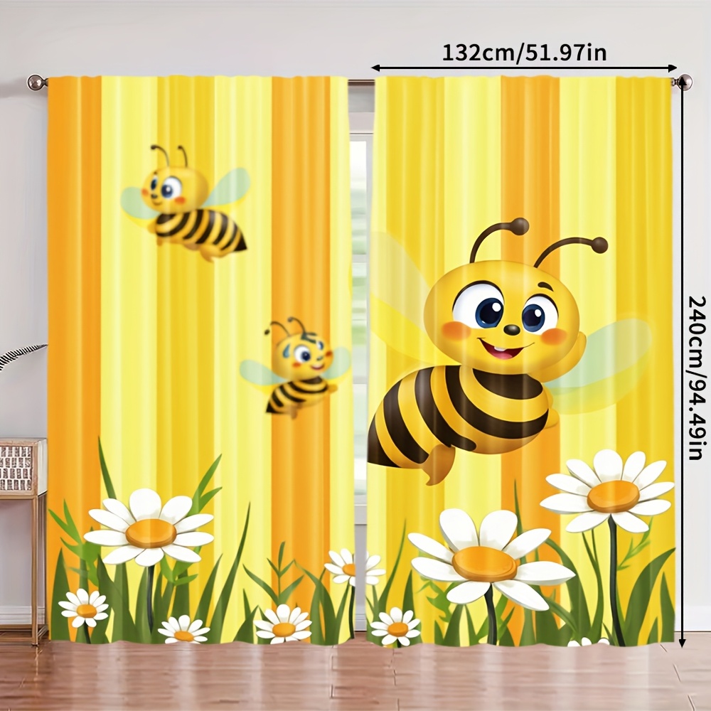 TEMU 2pcs Curtains - 100% Polyester, Light Filtering, Rod For Bedroom, Kitchen, Office, Living Room - Contemporary Arts Theme, Machine Washable