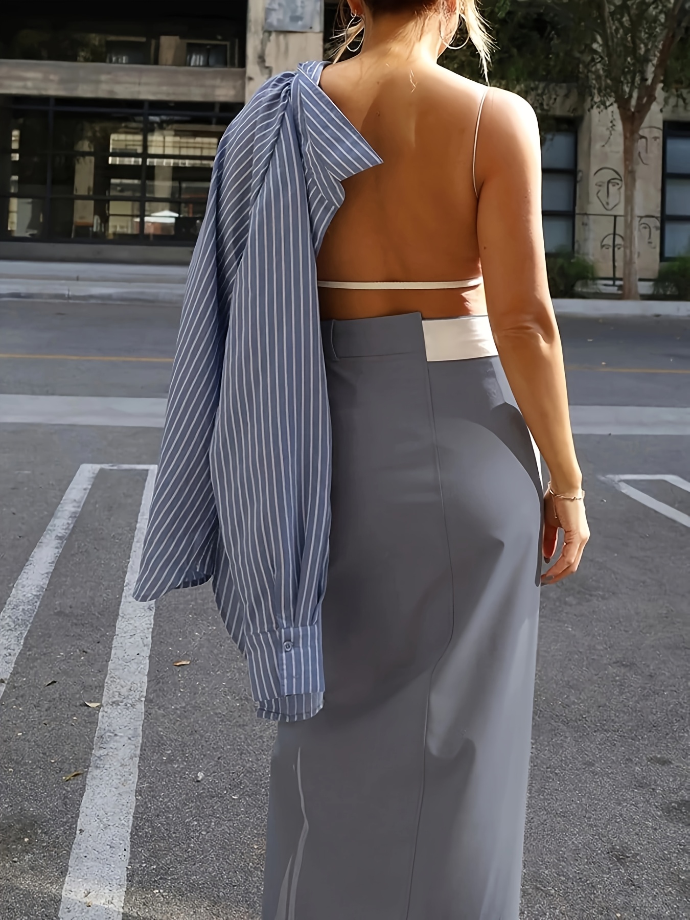 women's high waisted split hem midi skirt stylish gray Temu Germany