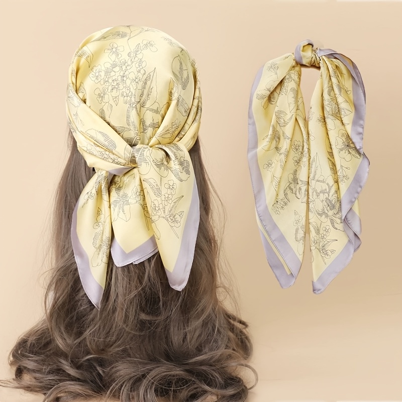 E-shop 27.5 Zoll Bohemian Blumenmuster Quadratisches Tuch - Weiches Polyester -Stirnband, Halswickel & Haargummi für Frauen, Strand- & Freizeitoutfits,
