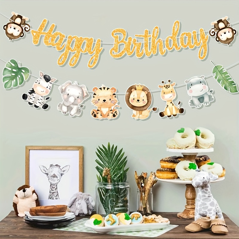 

1pc Jungle Safari Animal Paper Banner – Happy Birthday Party Decoration For Kids, No Electricity Needed, Versatile Use For Home, Baby Shower, And Birthday Occasions
