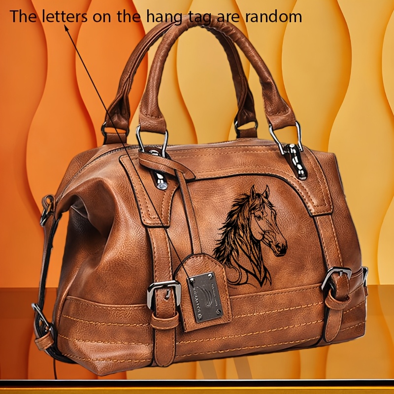 TEMU The Letters On The Hang Tag Are Random 1pc Women' Graphic Boston Bag, Vintage Style Top Handle Satchel, Convertible Crossbody Bag & Shoulder