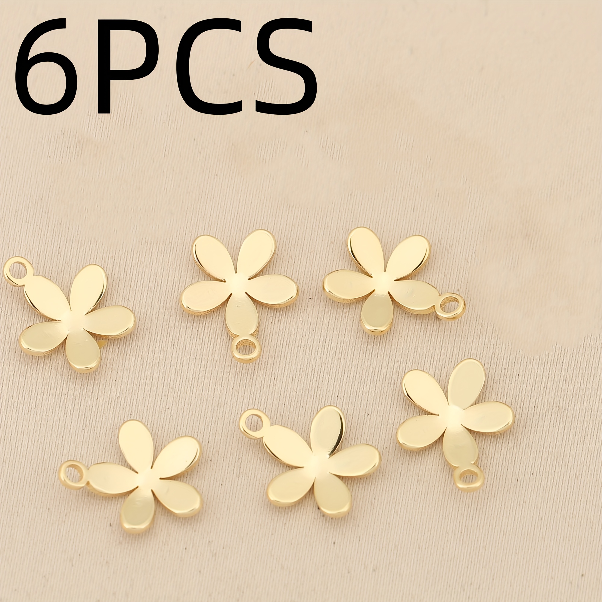 Image of 6pcs, European And - Copper - Exquisite Polished Flower Chain Pendants, Unisex Fashion Pendants Diy, Suitable For Necklace Pendant Jewelry Making Accessories Materials