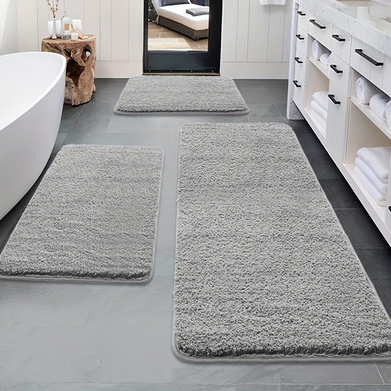 Image of 3pcs Long Plush Fluffy Super Absorbent Bath Mats, Non-slip Floor Mats, Comfortable Premium Bath Rugs, Bathtub, Shower, Bathroom Additions, Bathroom Decor, Home Decor Floor Mat