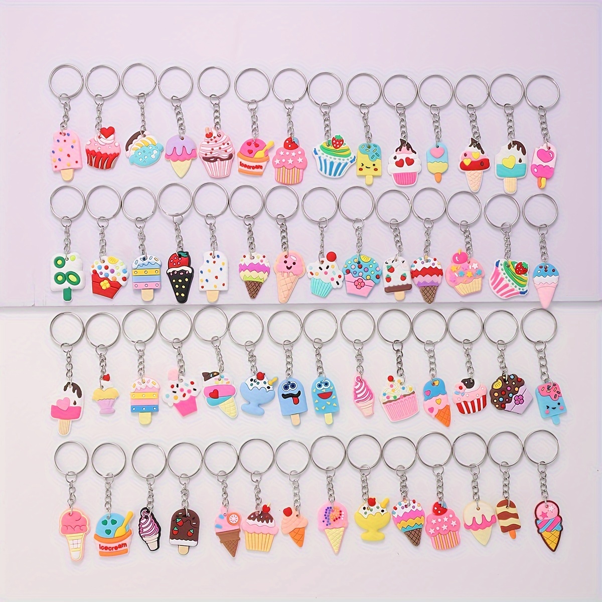 

56pcs Cute Cartoon Ice Cream Keychain Pvc Key Chain Ring Bag Backpack Charm Birthday Party Supplies Boys Daily Use Gift