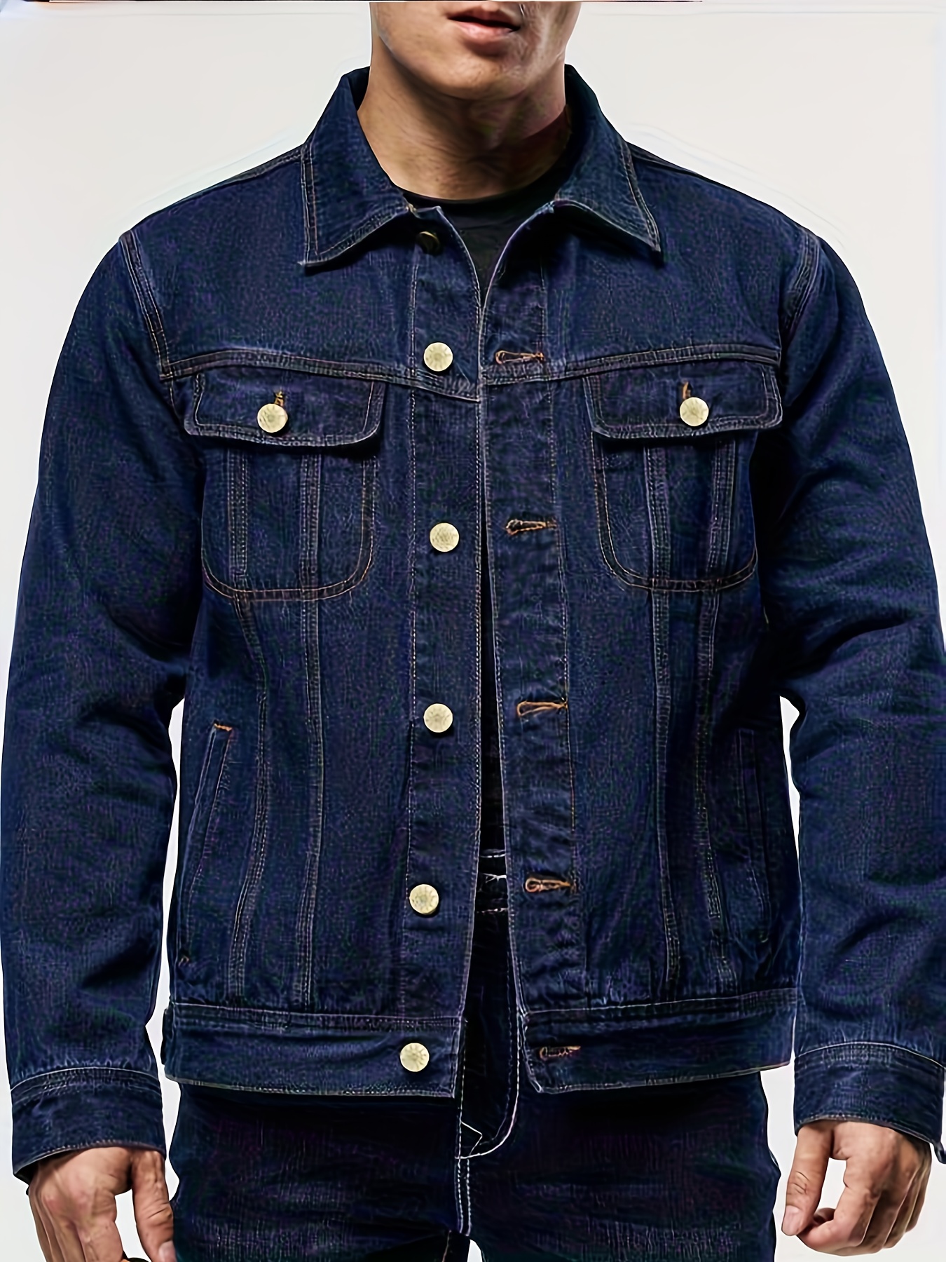 Heavyweight Blue Denim Jacket Retro Style
