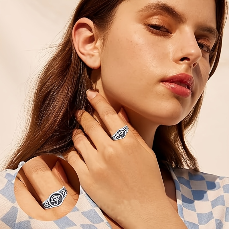 Vintage Evil Eye Adjustable Ring 925 Sterling Silver Zirconia