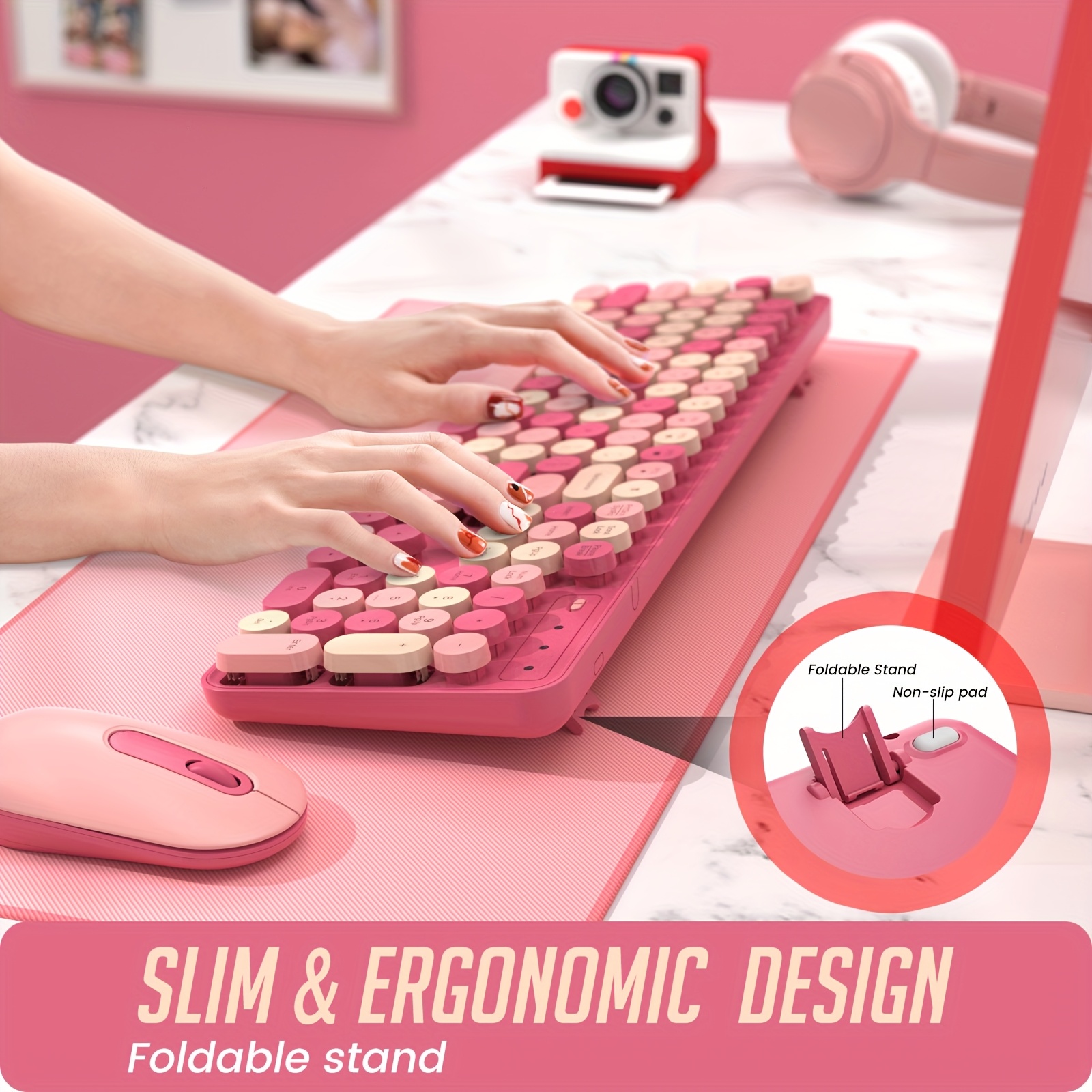 

Silent Keyboard Mouse Combo, Full-sized Typewriter Keyboard With Round Keycaps, 2.4g Cute Mouse Compatible With Pc/laptop/computer For New Year Gift