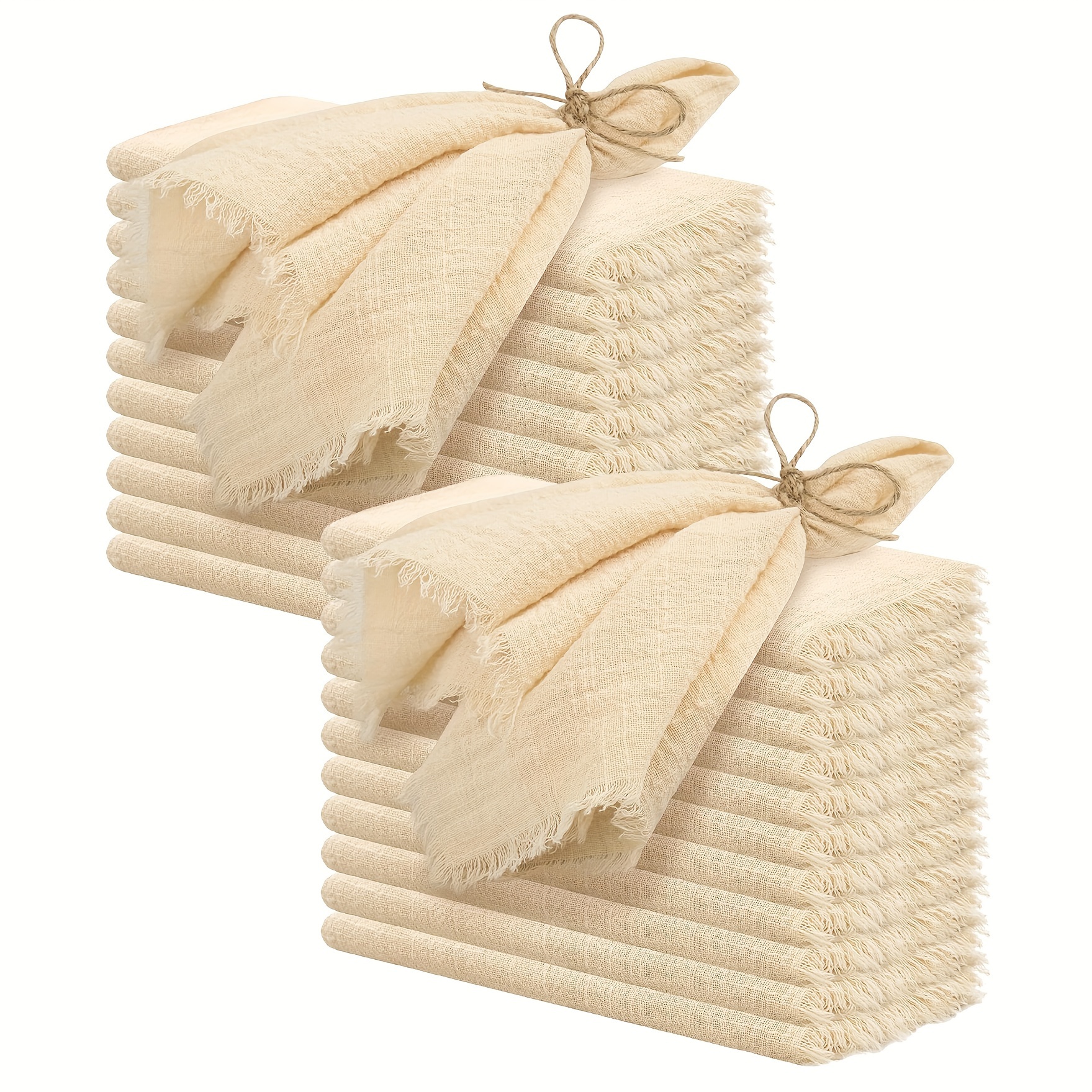 Image of 24pcs 32x32cm Ivory Gauze Cotton Cloth Napkin Reusable Tea Towel Wedding Party Christmas Table Decor Retro Burrs Napkins