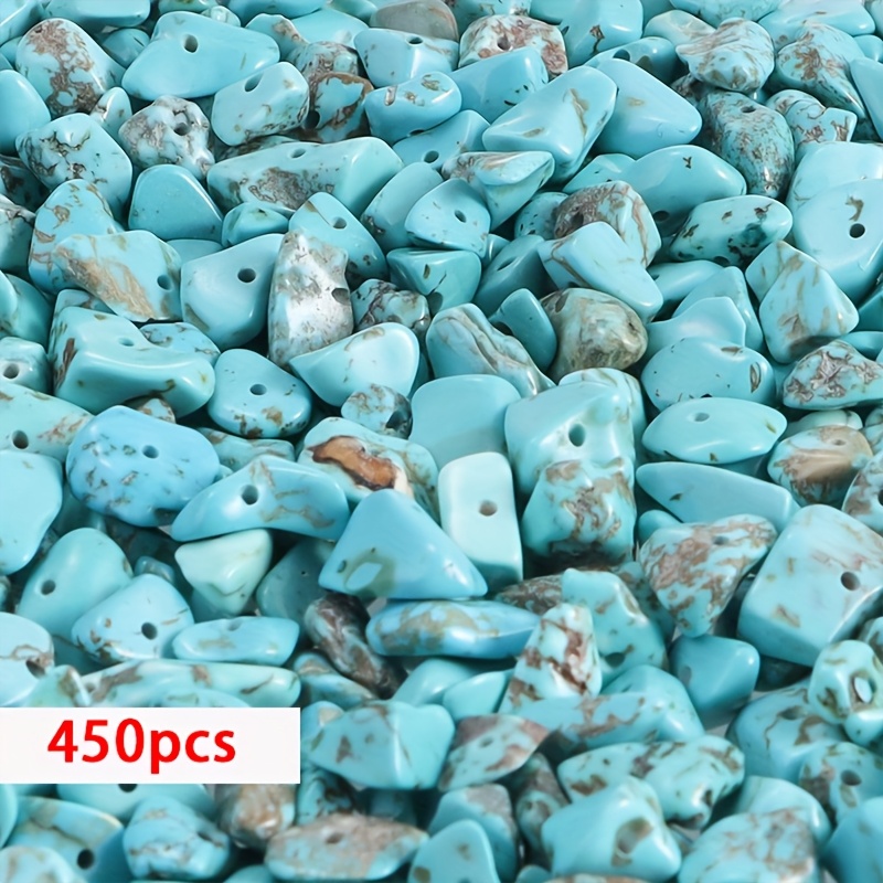 TEMU Approximativamente 450 pezzi di Perle Turchesi Blu - Frantumata da 5-8mm, Gemma Irregolare Adatta per Bracciali Fai Da Te, Orecchini e Collane