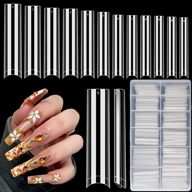 E-shop Box mit 504 Stück No Transparenten Nagelspitzen, geeignet für professionelle Acrylnägel, 3XL Extra Lang, 12 Größen von Halbdeckenden, ,