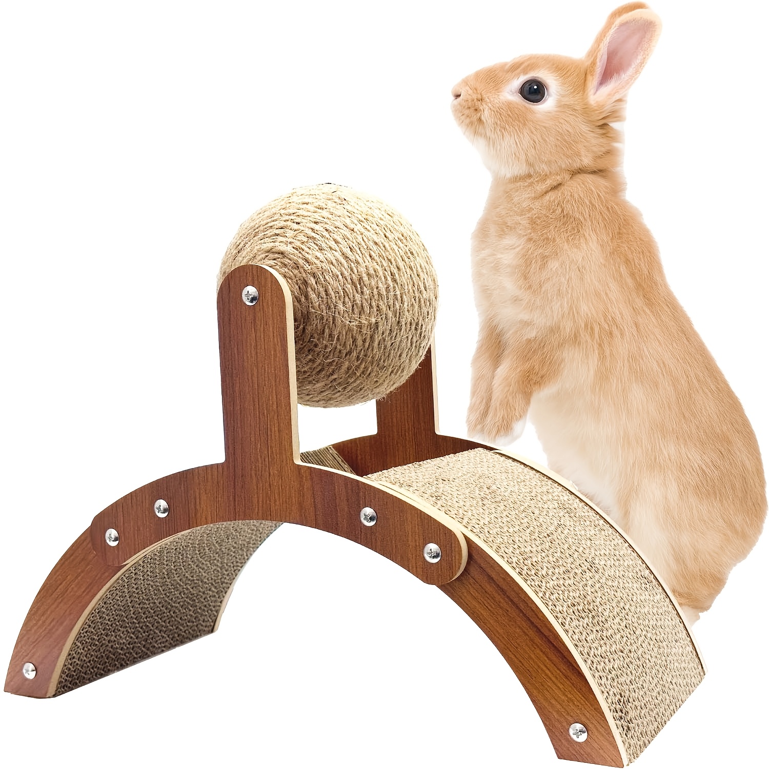 

1pc Bunny 2-in-1 Rabbit Scratch Toy With Sisal Ball And Cardboard Pad - Plastic Bunny Claw Scratcher Interactive Play Post For Small Animals, Kittens, - Indoor Pet Nail Care Accessory