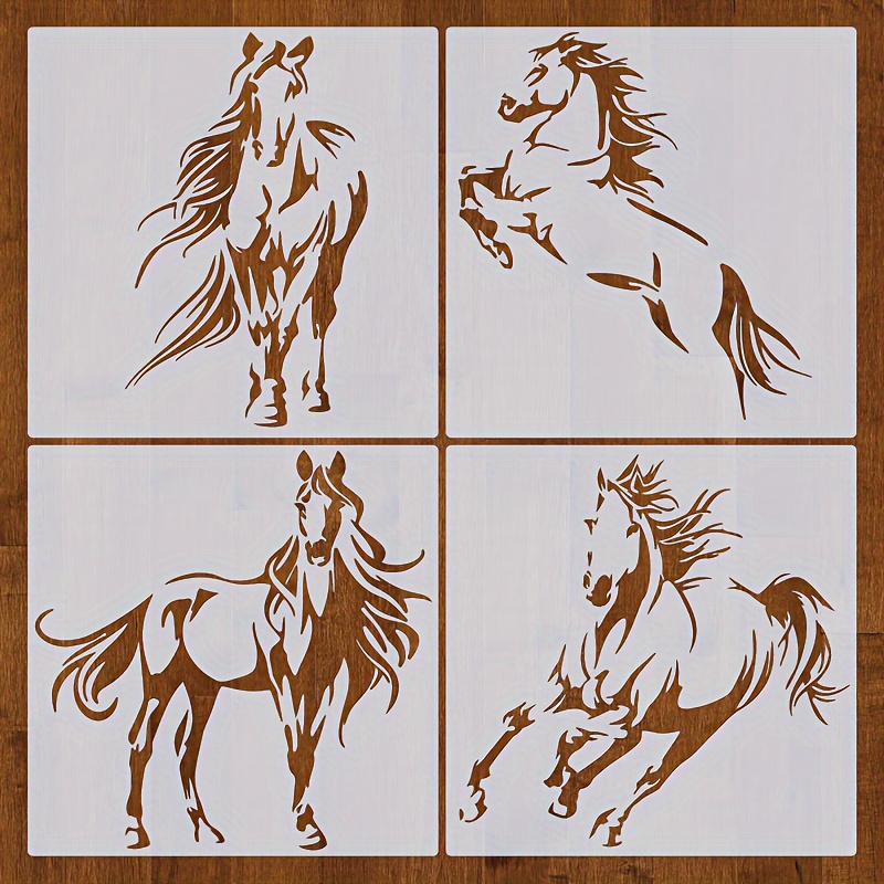 

4pcs Large Horse Stencil Templates, 11.8" Reusable Pet Painting Molds For Wood, Walls, Floors & Fabric - Home Decor Craft Supplies