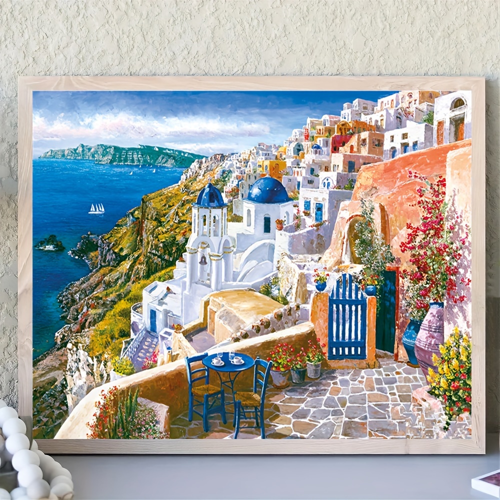 

5d Landscape Diamond Painting Kit - 40x50cm Round Acrylic Diamond Mosaic Art - Diy Full Drill Seaside Town Embroidery Cross Stitch Craft - Home Wall Decor With Complete Accessories
