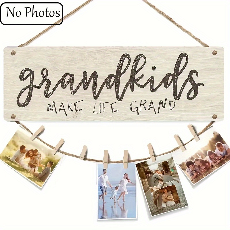 

Grandkid Photo Display Wooden Sign With 8 Clips - Multifunctional Collage Frame, No Electricity Needed, Universal Holiday Hanging Wall Décor, Rope Included, Ideal Gift For Home & Family Celebrations