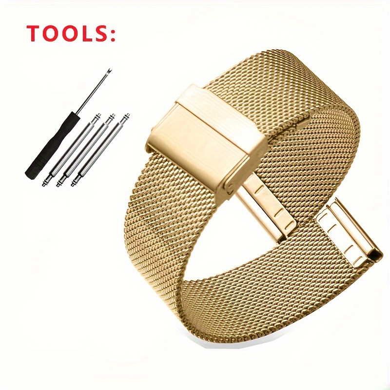 WOCCI Elite metalen horlogeband voor dames en heren, mesh geweven, 316L roestvrij staal, snelsluiting, verbeterde vouwsluiting, bandbreedte 14 mm 16 mm 18 mm 20 mm 22 mm, 16mm, Roestvrij staal