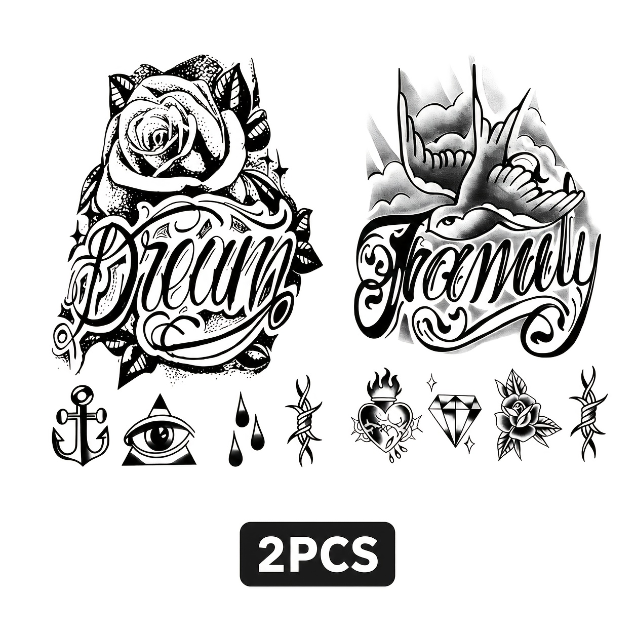 TEMU Pegatinas de tatuajes temporales realistas de , diseño floral de rosas de , hoja para dedos de con detalles de estilo de cadena, accesorios