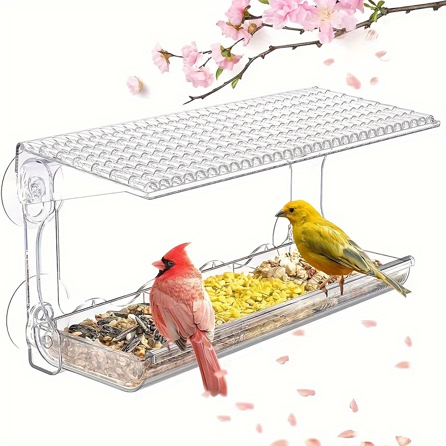 

Large Window Bird Feeder With Removable Seed & Water Tray, For Wild Birds With 4 Super Strong Adhesive Hooks + 4 Strong Suction Cups, Clear Acrylic, All-weather Design