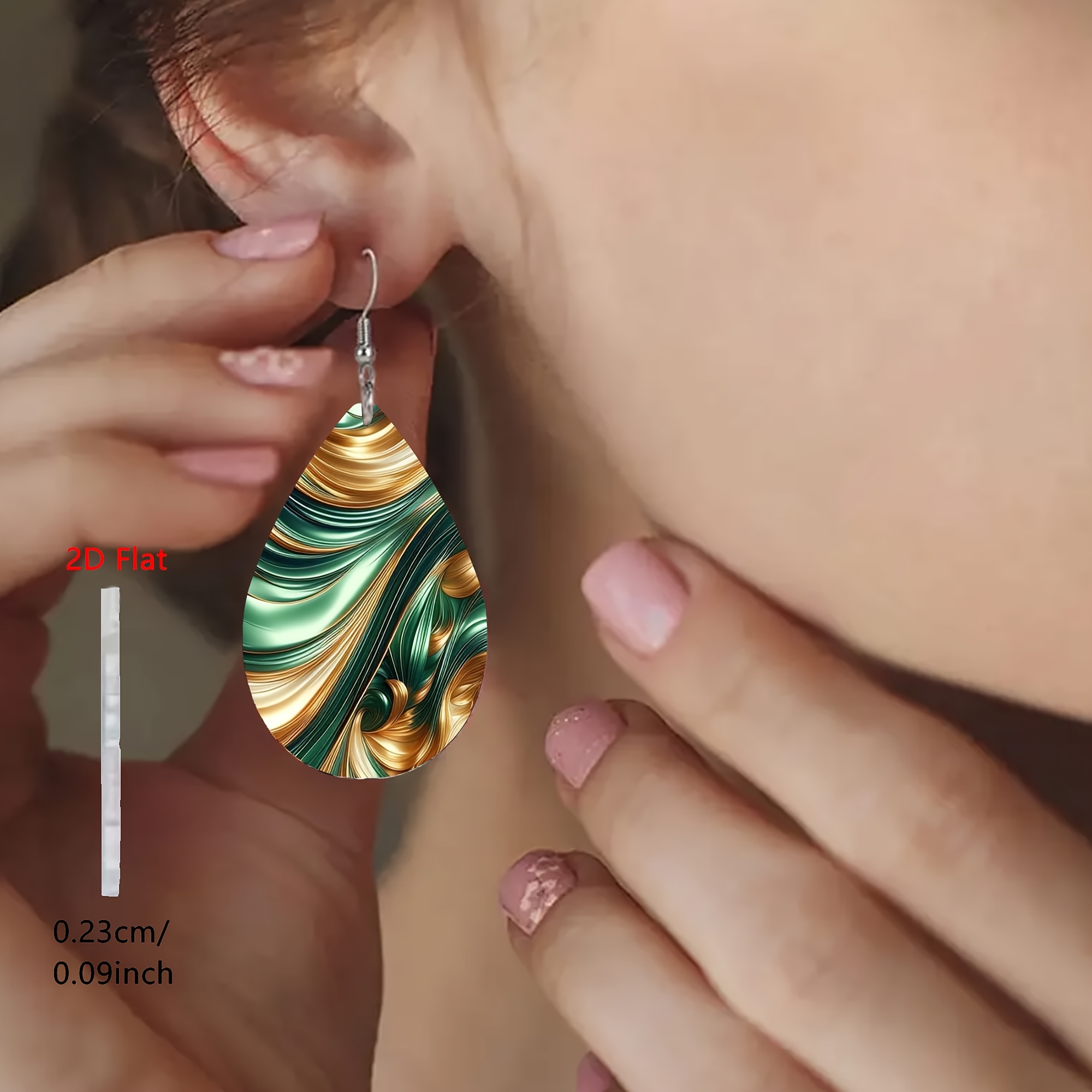 TEMU 2D Plat - 1 Paar Traanvormige Groen Gouden Abstracte Ontwerp Acryl Oorbellen, Eenvoudige Unisex Dagelijkse Ooraccessoires voor Woon-Werkverkeer,