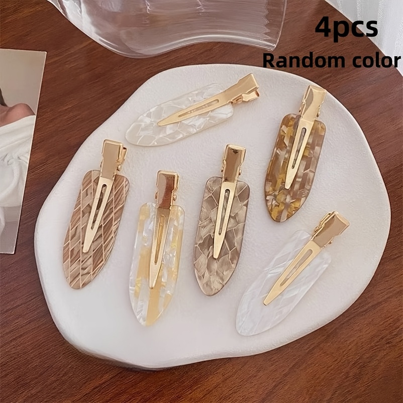 TEMU Simple And Elegant Acetate Seamless Hair Clip Duckbill Clip 4pcs Set, Bangs Clip Hair Clip, Versatile And Elegant Side Clip, Random Colors,