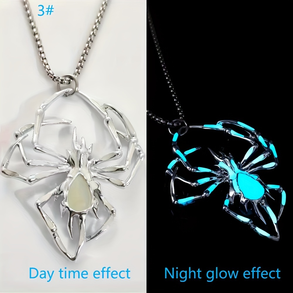 TEMU Halloween Creative Three-dimensional Spider Glow Necklace, Hip Hop -in-the-dark Insect Necklace Pendant, Halloween Holiday Gift Atmosphere