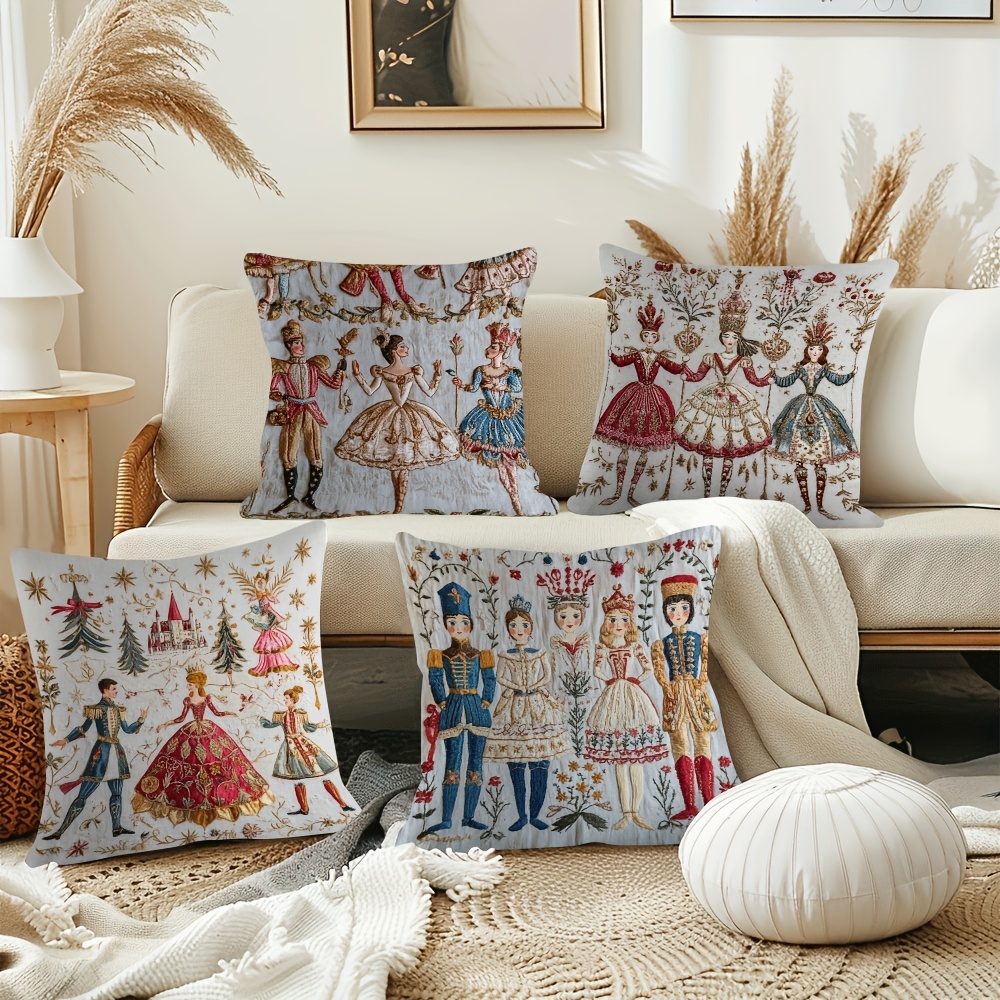 

4pcs Embroidered Characters Short Plush Pillow Cover For Living Room, Bedroom, And Office Decor 18×18inch/45×45cm