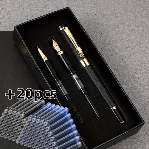 imagen del artículo juego de 3 bolígrafos de metal, 20 (10 negras/10 ) - puntas de 0.38mm/0.5mm/1.0mm | acabado mate ergonómico, ideal para caligrafía, firmas y escritura | de regalo elegante, para al colegio, negocios y regalos