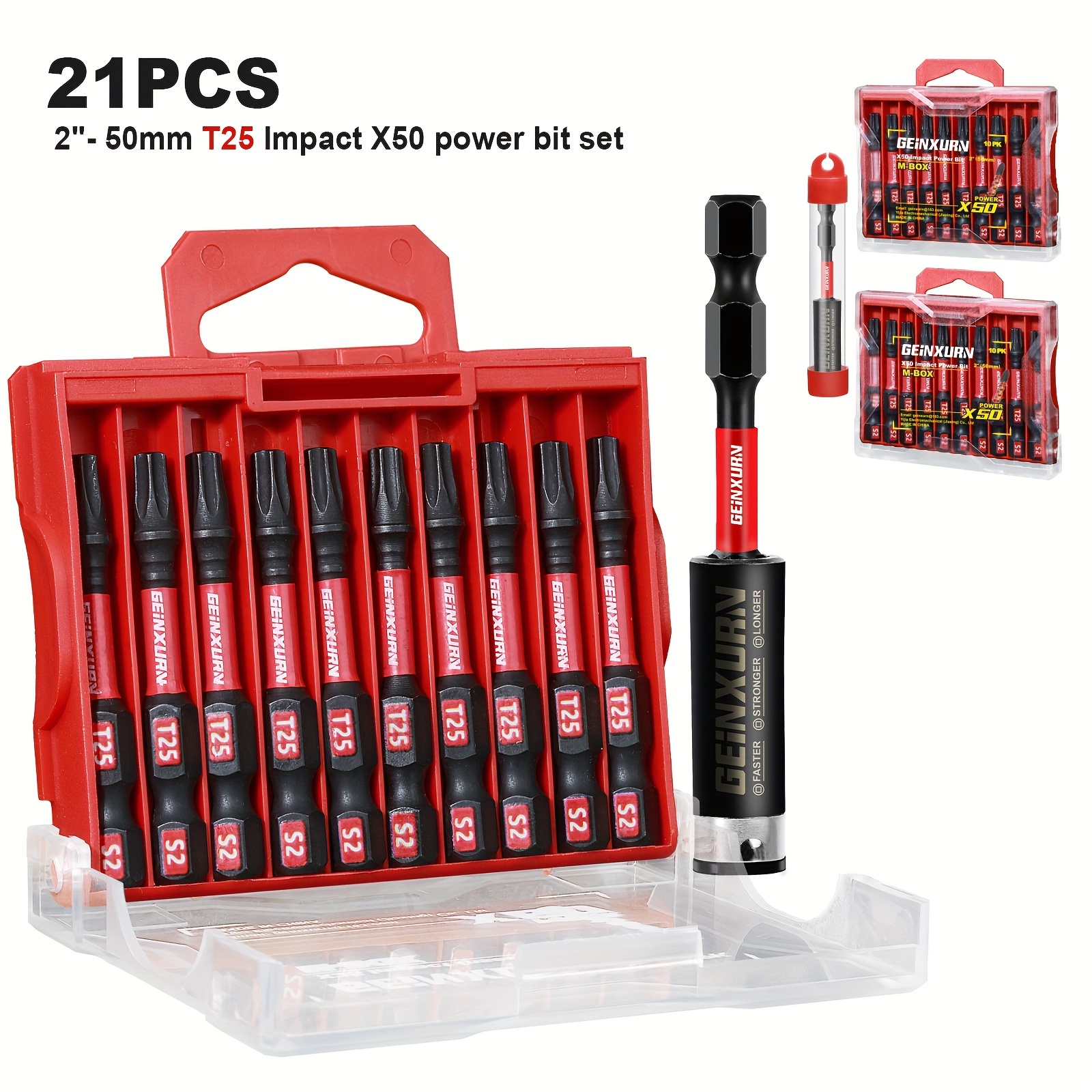 

21pcs 2"-50mm T25 Impact X50 Power Bit Set With Bit Holder, Packed In Cases