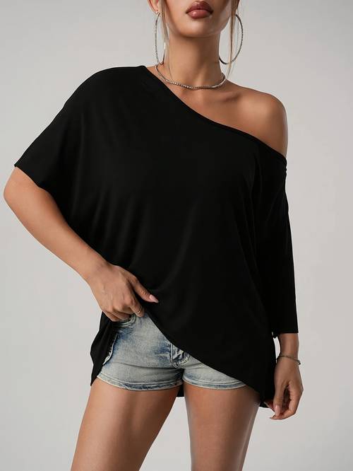 relaxed style off shoulder loose t shirt